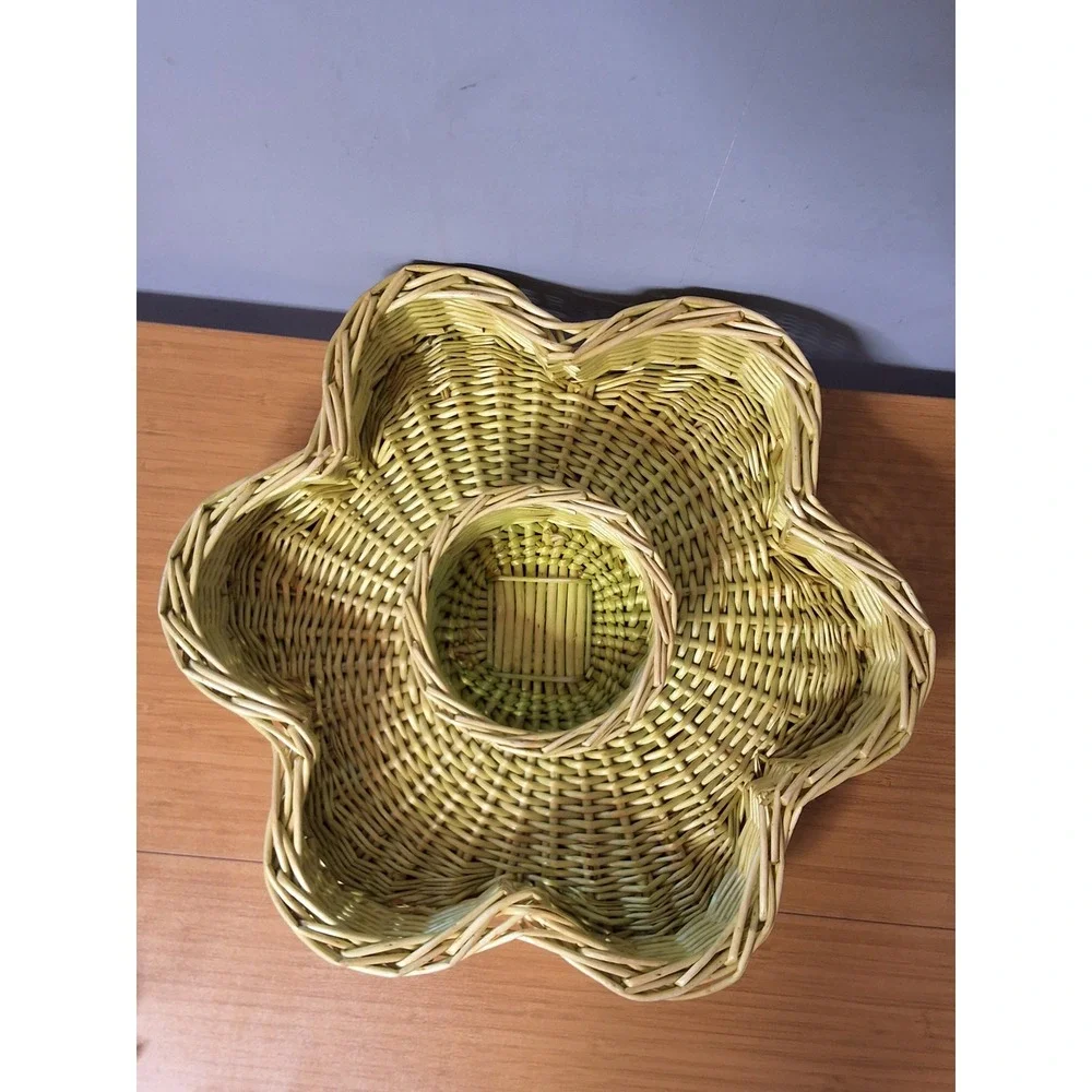 Woven Wicker Flower Chip and Dip Serving Set Lime Green with Ceramic Bowl GVC